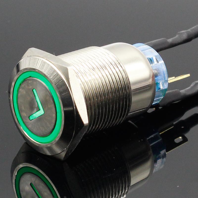 19mm hochwertiger Metall-Leistungs-L-Typ Messing Drucktaster flach rund Beleuchtung Momentan/Rastend 1Ö 1S