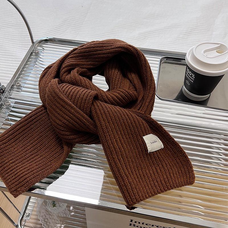 Korean version autumn and winter soft knitted wool scarf female versatile warm student solid color scarf thickened couple brown