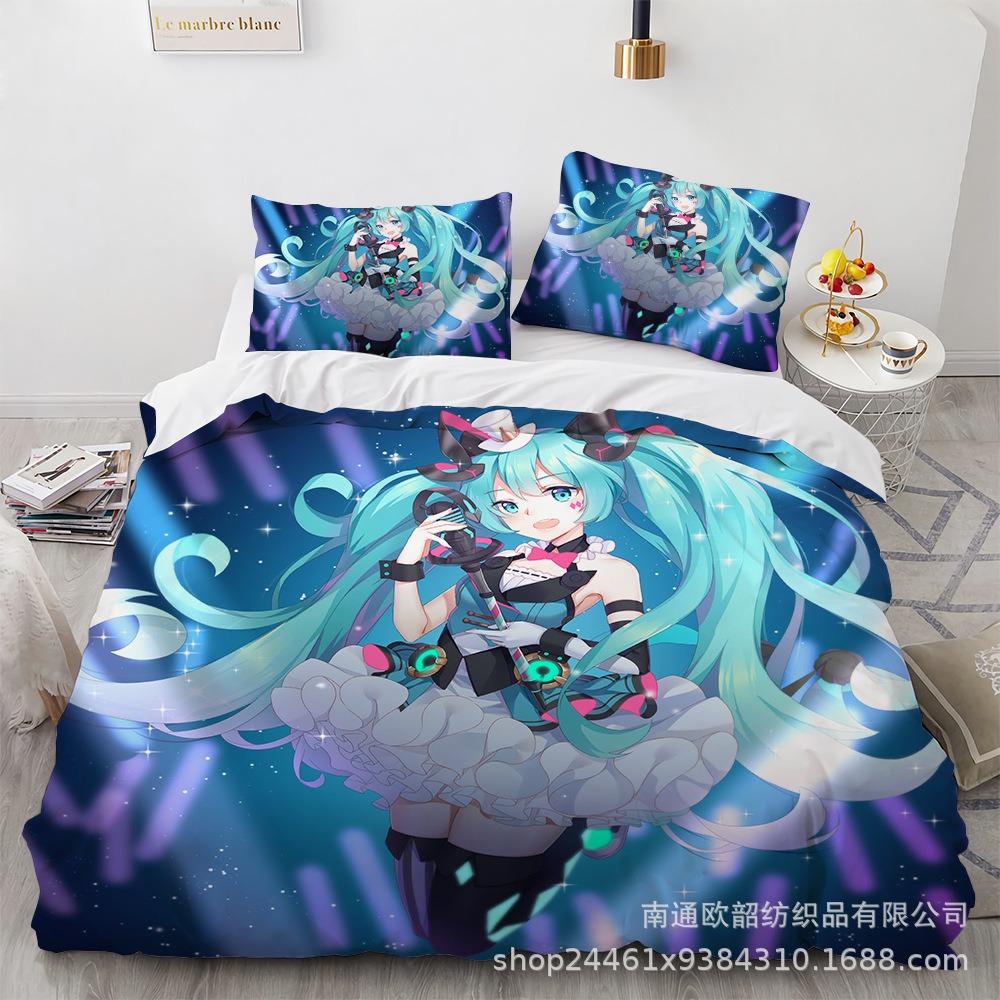 Hot Anime beautiful girl Hatsune Miku Balinese Duvet Cover Set Bedding with 1-2 Pillowcases Room Teens Bedroom Decor Fans Gift