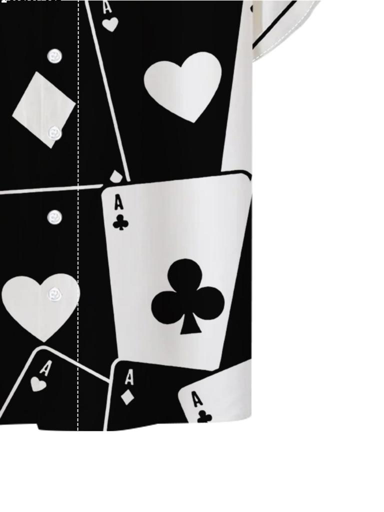 Men'S Fashion Poker Print Cuban Collar Shirt Summer Casual Loose Short Sleeve Shirt Trendy Versatile Top A Perfect Gift