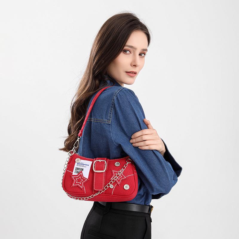 

2025 New Spice Girl Star Denim Underarm Bag Retro Niche American English Poster Chain Bag Shoulder Bag Women