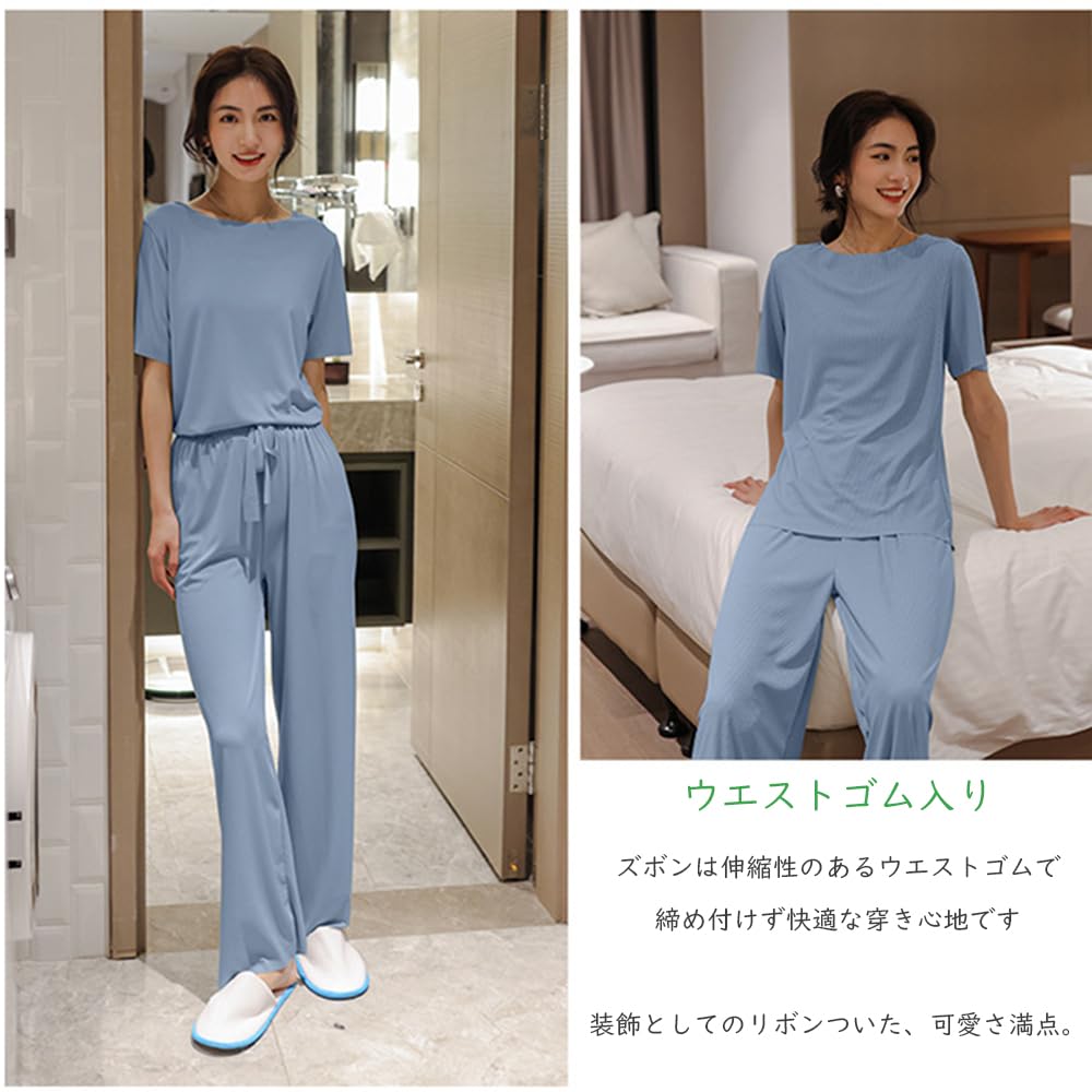 Short Cool To the Top and Bottom Gentle On the Highly Slimming Loose Stylish Free [Akihee] Women's Pajamas, Sleeves, Touch, 3-Piece Set, Roomwear,