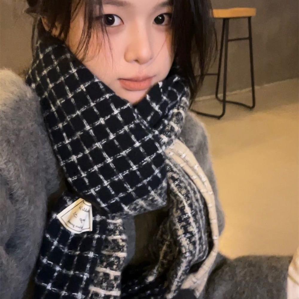 Xiaoxiangfeng Autumn and Winter Tassel Korean Version Versatile Double Sided Plaid Thickened Warm Scarf Imitation Cashmere Women's Shawl Dual Use
