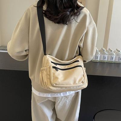 2025 neue lässige einfache Canvas-Damentasche einfarbig Frühling vielseitige Umhängetasche große Kapazität trendige Messenger Bag Tasche
