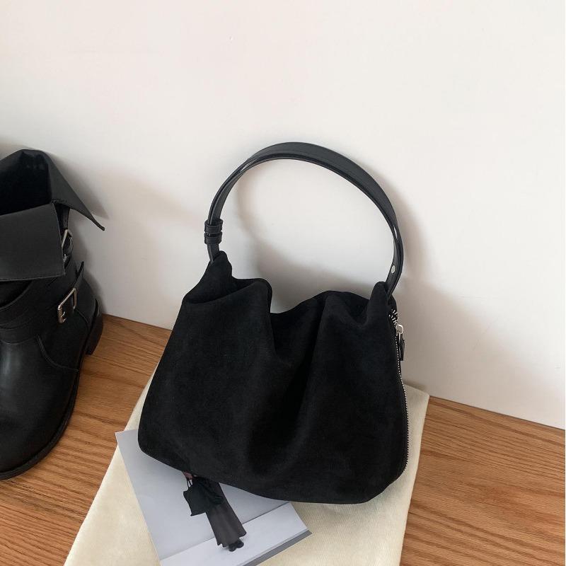 Retro leopard print bag pleated autumn and winter new suede shoulder bag women's side zipper niche design handbag