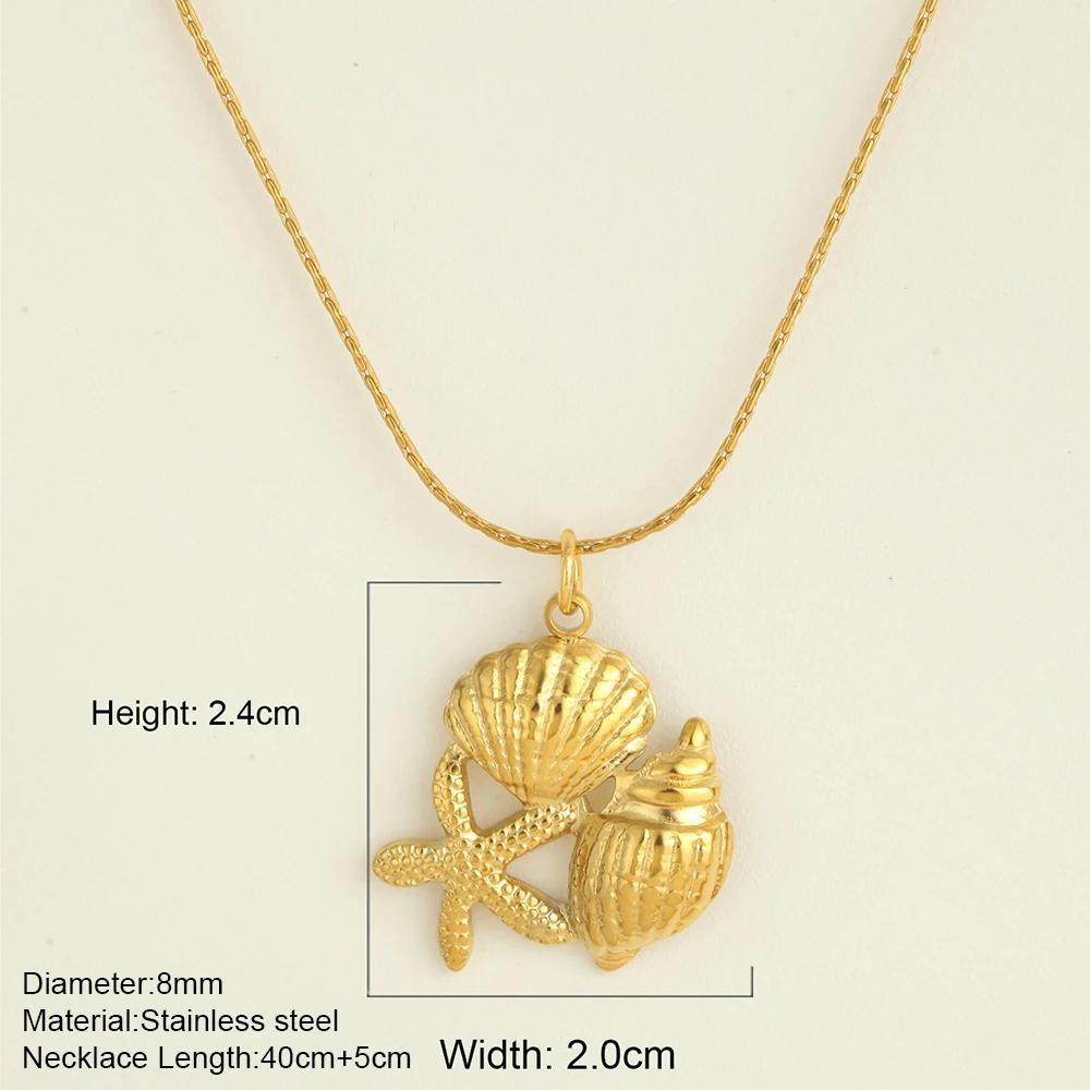 Ocean Series Guld Choker Rostfritt Stål Hänge Halsband för Kvinnor Snäcka Sjöstjärna Hängen Kvinnors Chunky Smycken Tillbehör