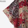 ZANZEA Blusa casual de algodón con cuello redondo y manga dolman con estampado étnico para mujer