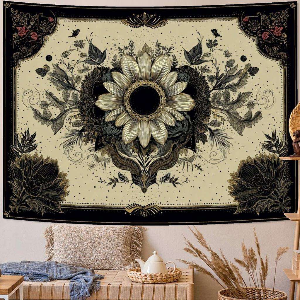 Boho Mandala Tapestry Wall Hanging Hippie Bohemian Floral Flower Medallion Tapestry Aesthetic Indian Tapestries for Bedroom Living Room Dorm Decor