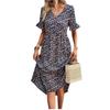 Women Floral Print V Neck Short Sleeve Dress Casual Boho Style Side Tie High Low Hem Sundress