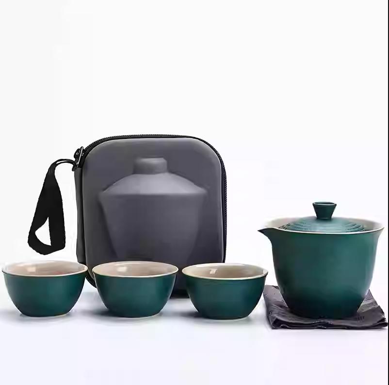 Travel Tea Set Quick Cup Portable Camping Outdoor Travel Brewing Tea Cup One Pot Three Cups Teapot