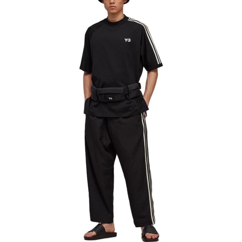 Y-3 SS23 Logo Stripe Crew Neck Straight Cut Short Sleeve T-Shirt Unisex Tops Black H63065