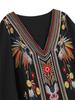 EDOLYNSA Schickes, lockeres Robenkleid im ethnischen Stil mit Stickereien 2024 für Damen, schwarzer V-Ausschnitt, Fledermausärmel, Kaftan, Urlaub, Strand, Bademode, Cover Up Q1688