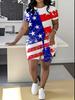 Leopard Print Splicing Women's Casual Suit Short-sleeved Shorts 1D Digital Flower Printing Fashion T-shirt Set