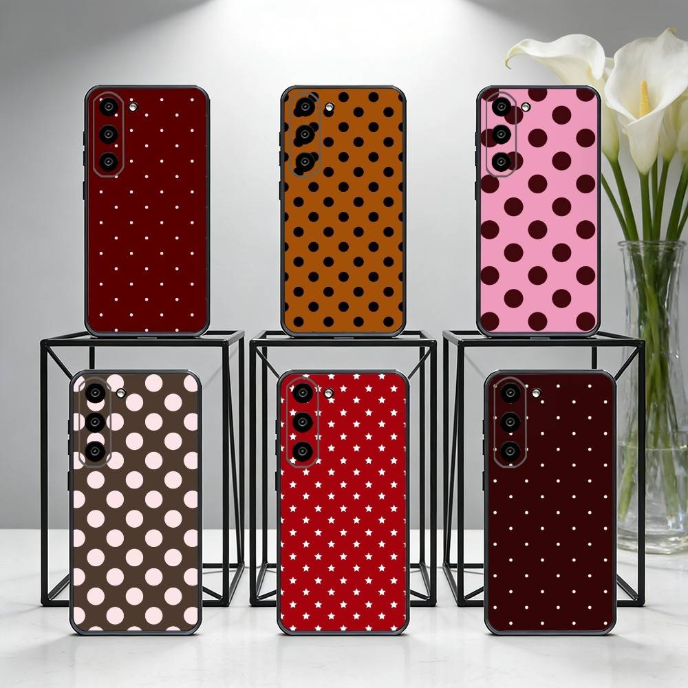 INS Brown Red Polka Dots Phone Case For Samsung Galaxy A73,A72,A71,A70,A53,A52,A51,Others Soft Black Cover