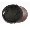 Unisex Flat Top Leather Cap Retro Black Cowboy Beret Short Brim Winter Warm Sun Protection
