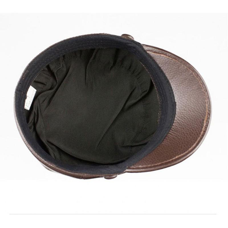 Unisex Flat Top Leather Cap Retro Black Cowboy Beret Short Brim Winter Warm Sun Protection