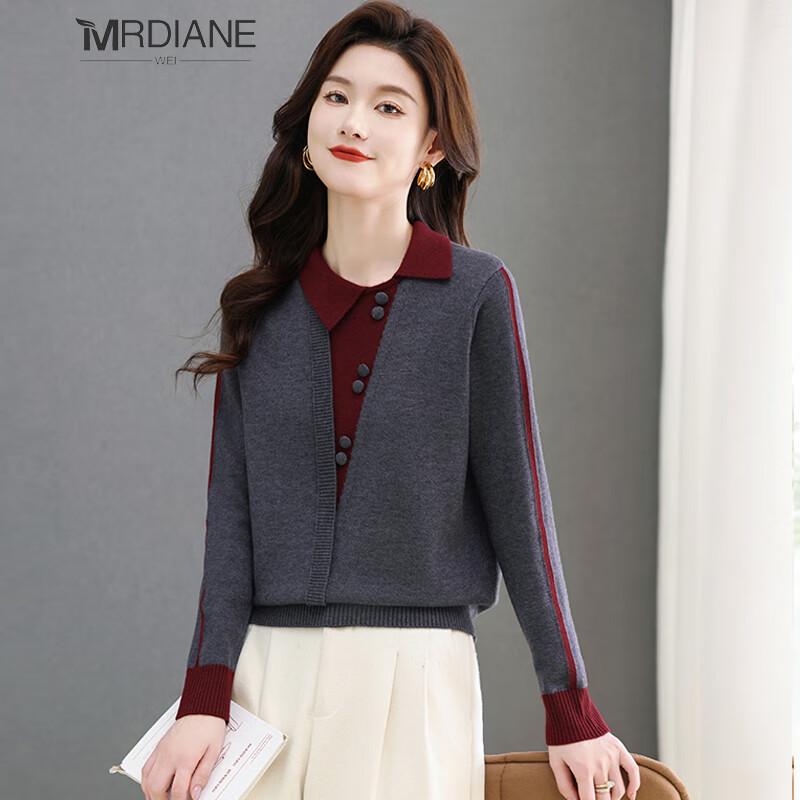 Mrdiane Wei Faux Two-Piece Long Sleeve Knit Sweater One Size