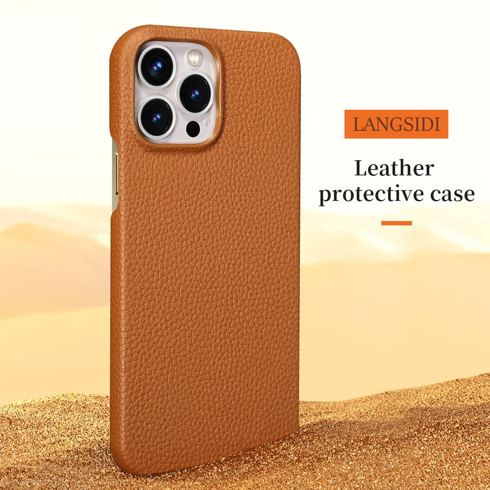 Clearance Sale  Lychee Genuine Cowhide Leather Phone Case for iPhone 13 Pro Max 13Pro 13 Mini Shockproof Back Cover