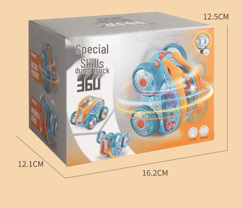 360° Electric Stunt Car with Lights & Music - Transparent Gear Toy for Kids