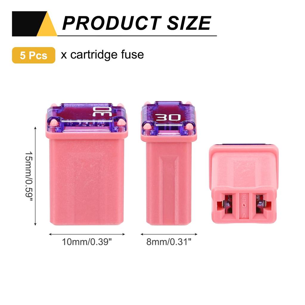 uxcell 5 Piece Micro Cartridge Fuse 30A 32V Slow Blow