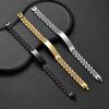 Stainless Steel Engraved Bracelet Men Adjustable 12mm Solid Geometric Curb Link Chain Jewelry