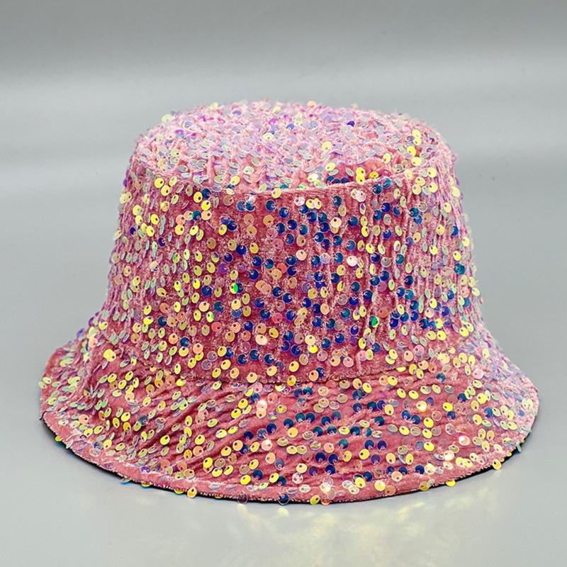 for Dazzle Color Sequins Bucket Hat Multi-Color All-match Wide Brim Bucket Hat Cool Summer Breathable Fisherman Cap Unis