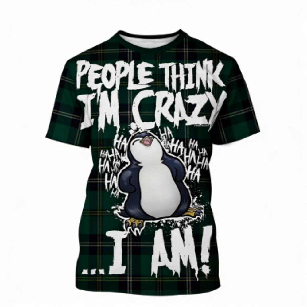 Fashion Men's T-shirt Penguin Grid 3D Print Men's Short Sleeves T-Shirt Loose Casual Summer Outdoor Street Men's and Women's Tees Tops