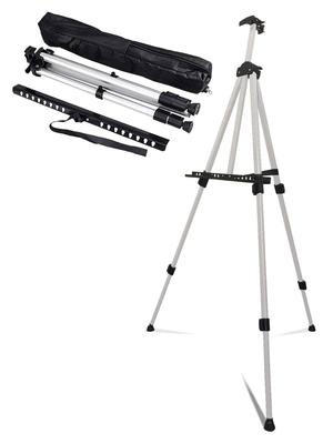DER DISPLAY Aluminium-Stativ-Staffelei, Ideal für leichte B2-Paneele! 3-teiliger teleskopischer Klappstaffelei, Silber (TDYS-002S) mit Aufbewahrungstasche