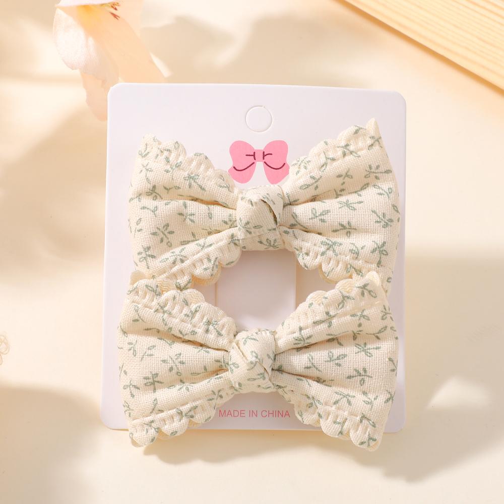 2pcs/set Cute Cotton Plaid Flower Prints Bow Hair Clips Baby Girls Summer Bowknot Hairgrips Barrettes Headwear Hair Accessories
