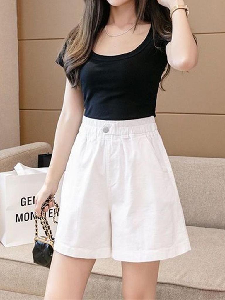 Women's Summer High Waist Pure Cotton Casual Shorts - Korean Style Plus Size, Loose Fit, Wide Leg Capri Pants
