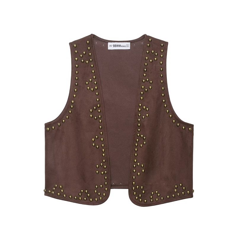 Kaslead New Women clothes Western Style Rivet Suede Effect Vest Shorts 5063831 5063809