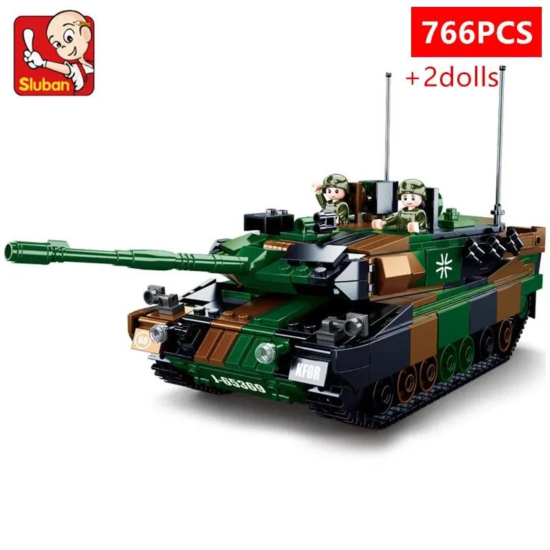 Non-Toxic Sluban 766Pcs Leopard 2A5 Main Battle Tank Model Building Blocks 1/35 Scale Ww2 Tank Army Soilder Set Diy Toys For Kids Gifts