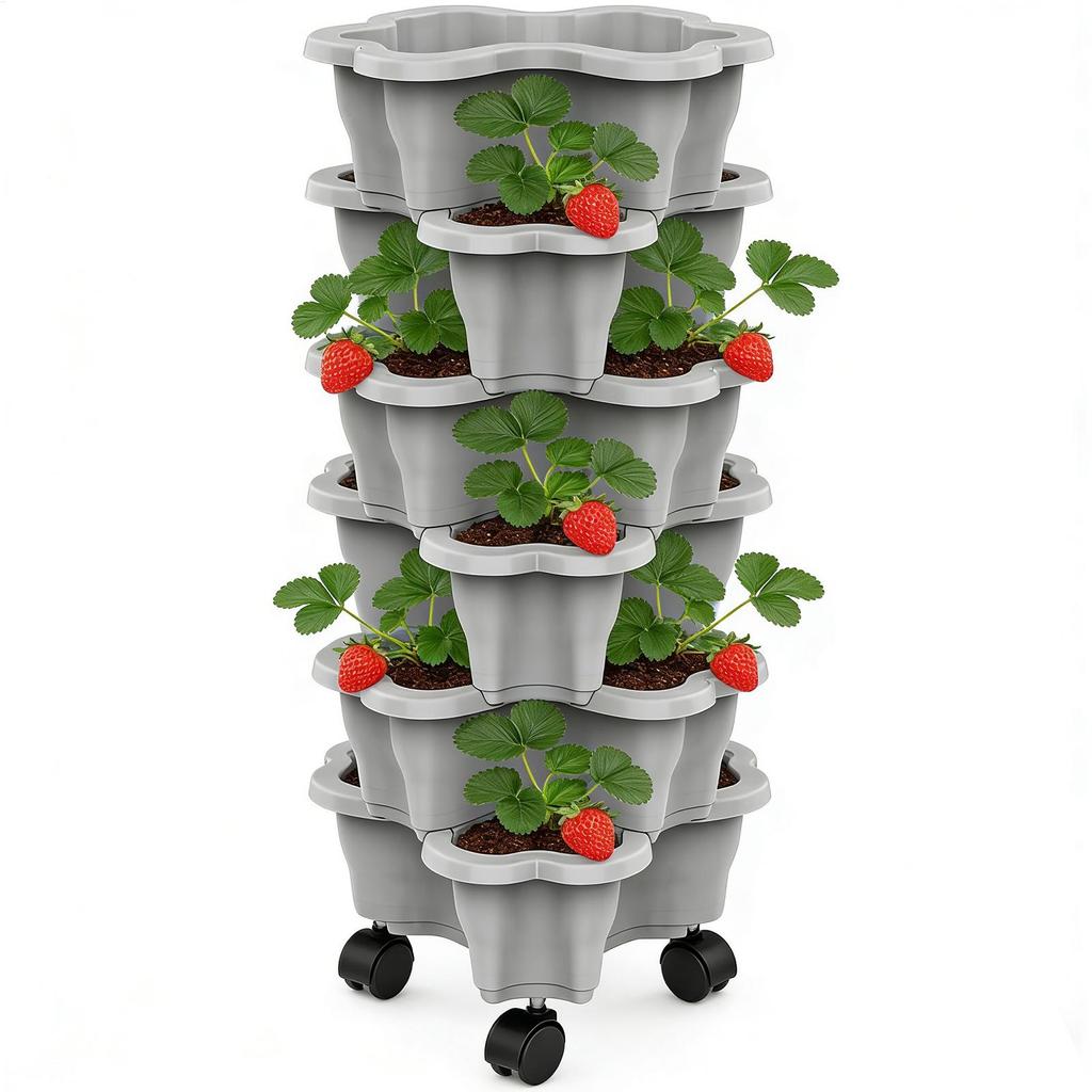 Stackable Vertical Planter 6-Tier With Wheels Weatherproof Plastic Flower Pot Garden Towers For Vegetables Strawberry Planter