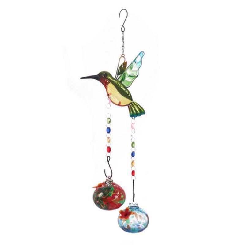 M-Modern-Stained Glass Feeder Wind Chime Bird Water Feeder To Feed Birds Durable Easy Install Easy To Use A