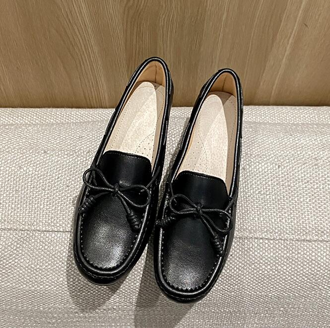 

Classic Bowtie Mocasines Woman Genuine Leather Flats Cowhide Single Shoes Ladies Daily Walking Driving Loafers Pregnant Sneakers 35