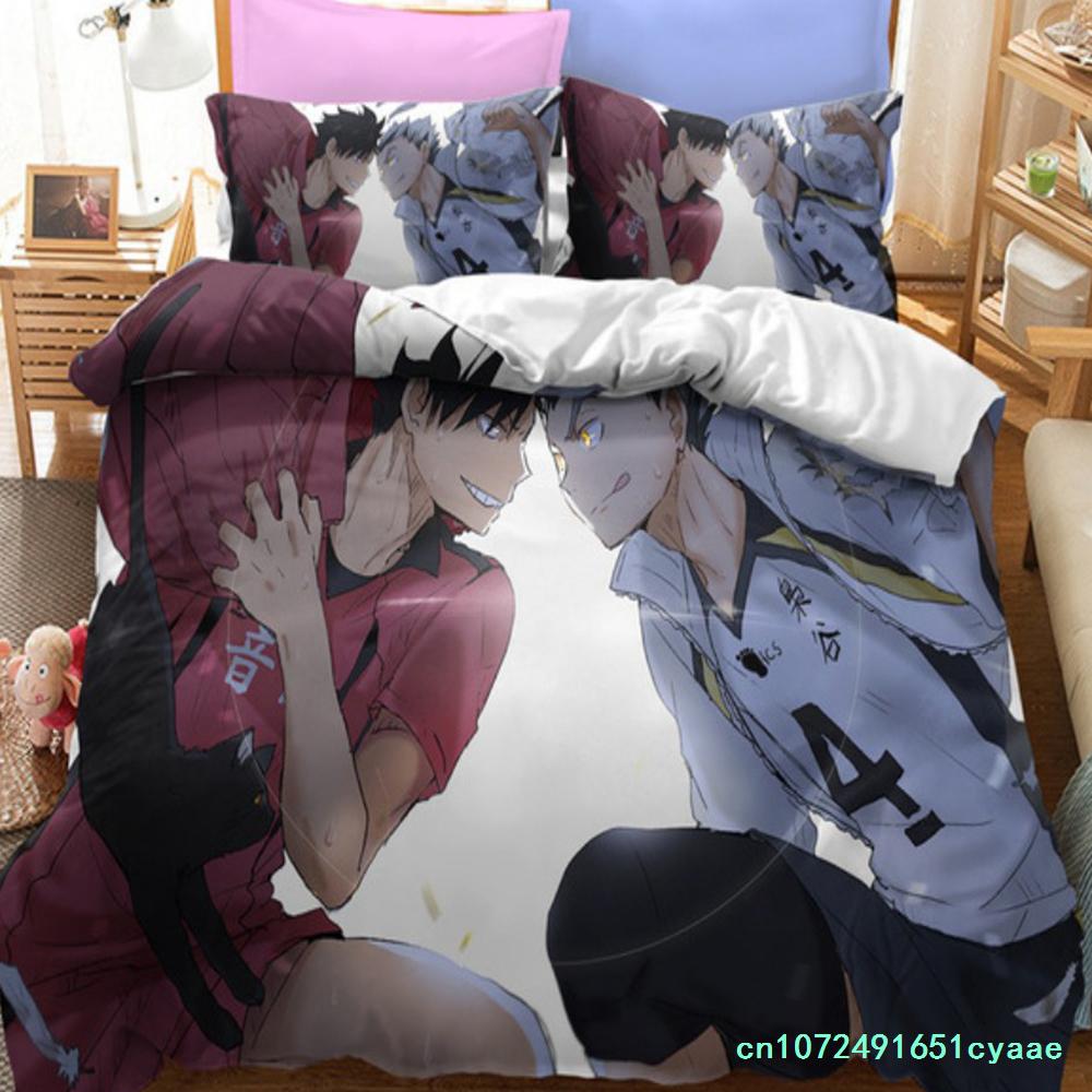 Ensemble de literie dessin animé anime Haikyuu imprimé 3D Ensemble housse de couette Garçons Volley-ball Simple Double Linge de lit de luxe Pour enfants Adolescents Cadeau AU Single(140x210cm)