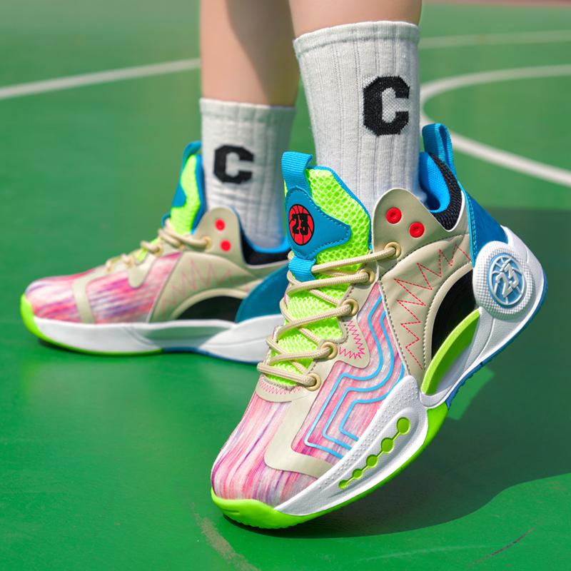 Boys Basketball Shoes Student Sports Shoes Lace-up Mesh Surface Breathable Children's Professional Training Springback Anti-slip