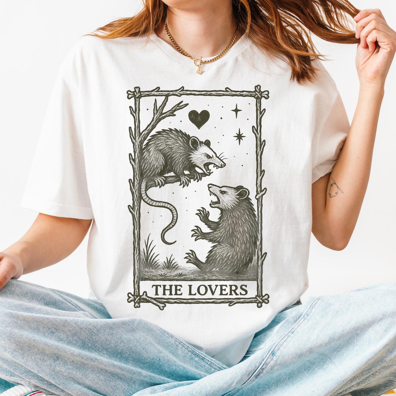 Lovers Possum Tarot Card Shirt: Appalachian Witchcore Tee XL