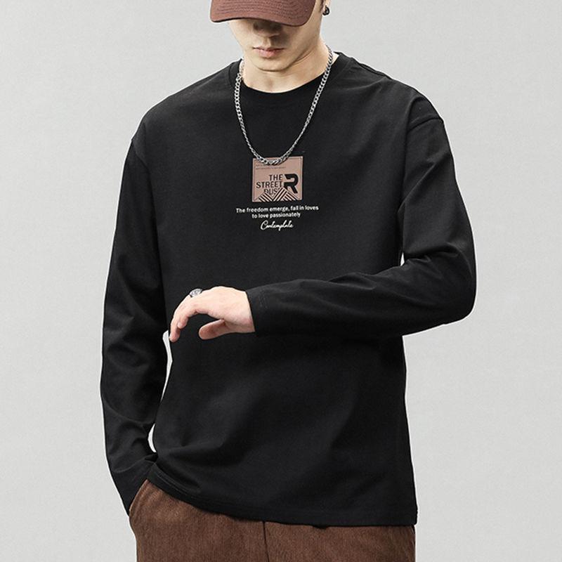 Herren Unterzieh-Top Einfarbig Elastisch Rundhalsausschnitt Langarm Pullover Top Mittellang Lässig Herren Unterzieh-T-Shirt