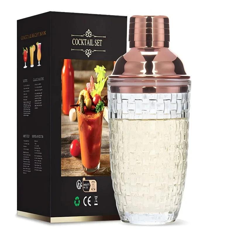 Lüks Cam Kokteyl Çalkalayıcı Yapma Kupası Şarap Karıştırma Bardakları Sızdırmaz Metalik Çelik Kapak Bar Aksesuarları Barmenlik Bar Aracı