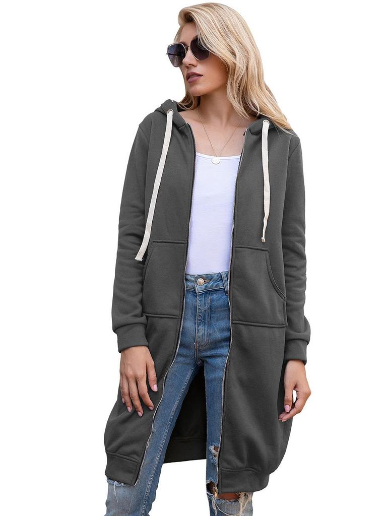 2024 Herbst/Winter Damen einfarbiger Plus-Samt lockerer mittellanger Mantel