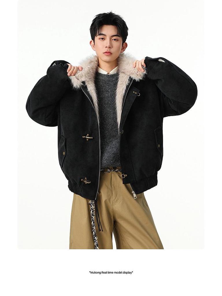 Harrington Men's Winter Velvet-Lined Eagle Cotton Jacket with Stand-Up Collar and Lux Leather Accents