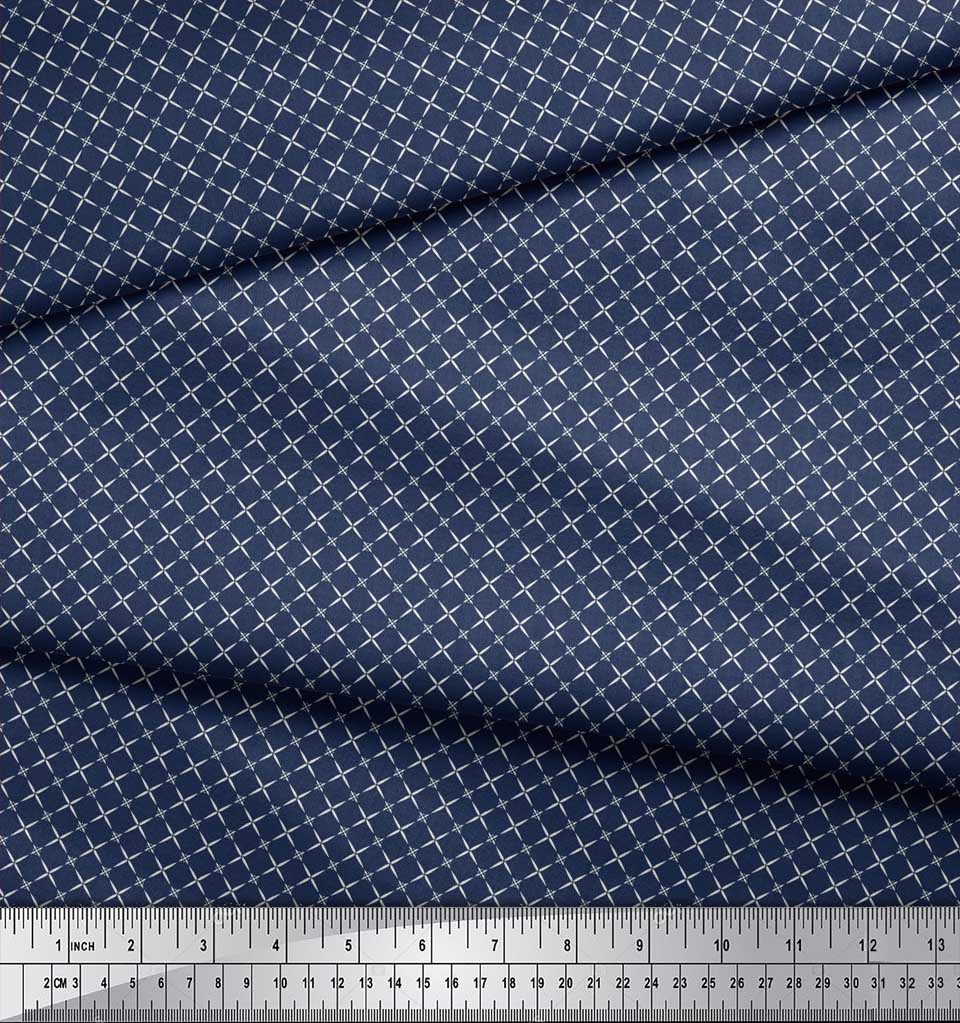 Soimoi Japan Crepe Satin Fabric Geometric Small Print Fabric by Metre 42 Inch