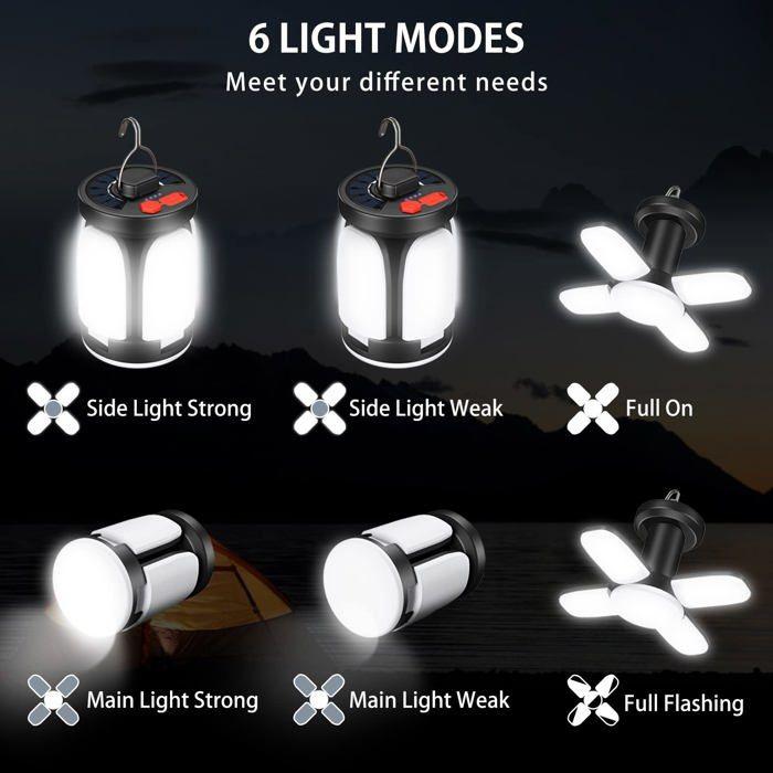 Lampe de camping - AIMOONSA - 3600mAh - 60 LED 6 modes - Panneaux pliables 360° - IP67 étanche