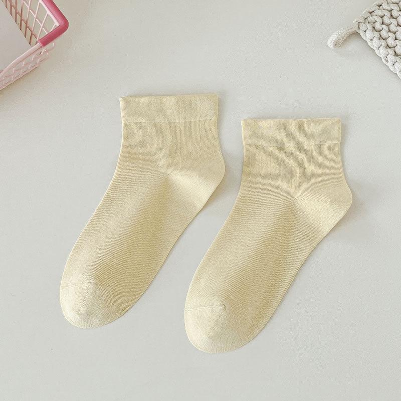 Female Spring and Summer Thin Style Pure Color Breathable Short Tube Cotton Socks