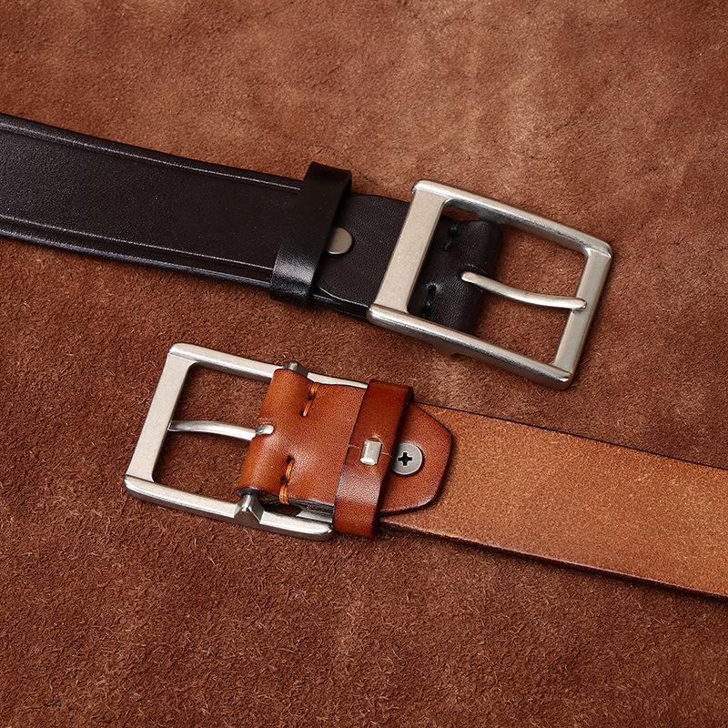 Belt Men's Stylish Simple and Versatile Trendy Italian Top Layer Cowhide Leather Pin Buckle Casual Fashion Brand Men's Leather Belt