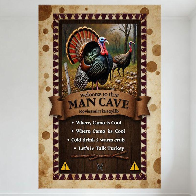 

Rustic Wooden Texture Turkey Man Cave Metal Tin Sign, Camo Decor, Cold Drink & Warm Crib, Let s Talk Turkey, Warning Symbols, Ho 20x30cm（7.8x11.8inch）
