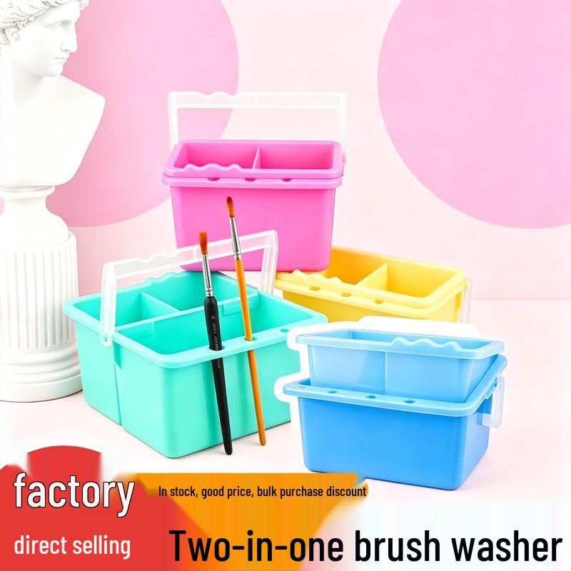 Multi-functional Art Brush Washer: Plastic Water Bucket & Holder for Gouache, Watercolor, Chinese Painting