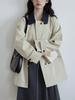 Women's Retro Color Block Lapel Double-Breasted Trench Coat - Petite Mid-Length Casual Outerwear for Spring and Autumn