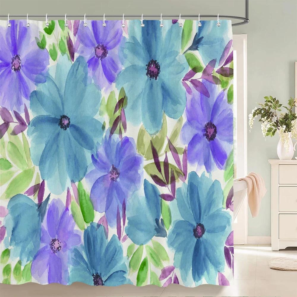 JY01Beautiful Flowers Shower Curtain Bathroom Waterproof Shower Curtain Leaves Plant Printing Curtains for Bath Shower With Ho@1